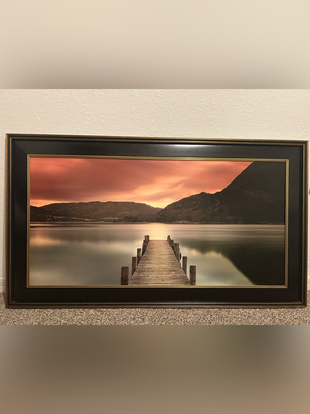 Kirklands Framed Lake Pier Wall Art - Orange, Black